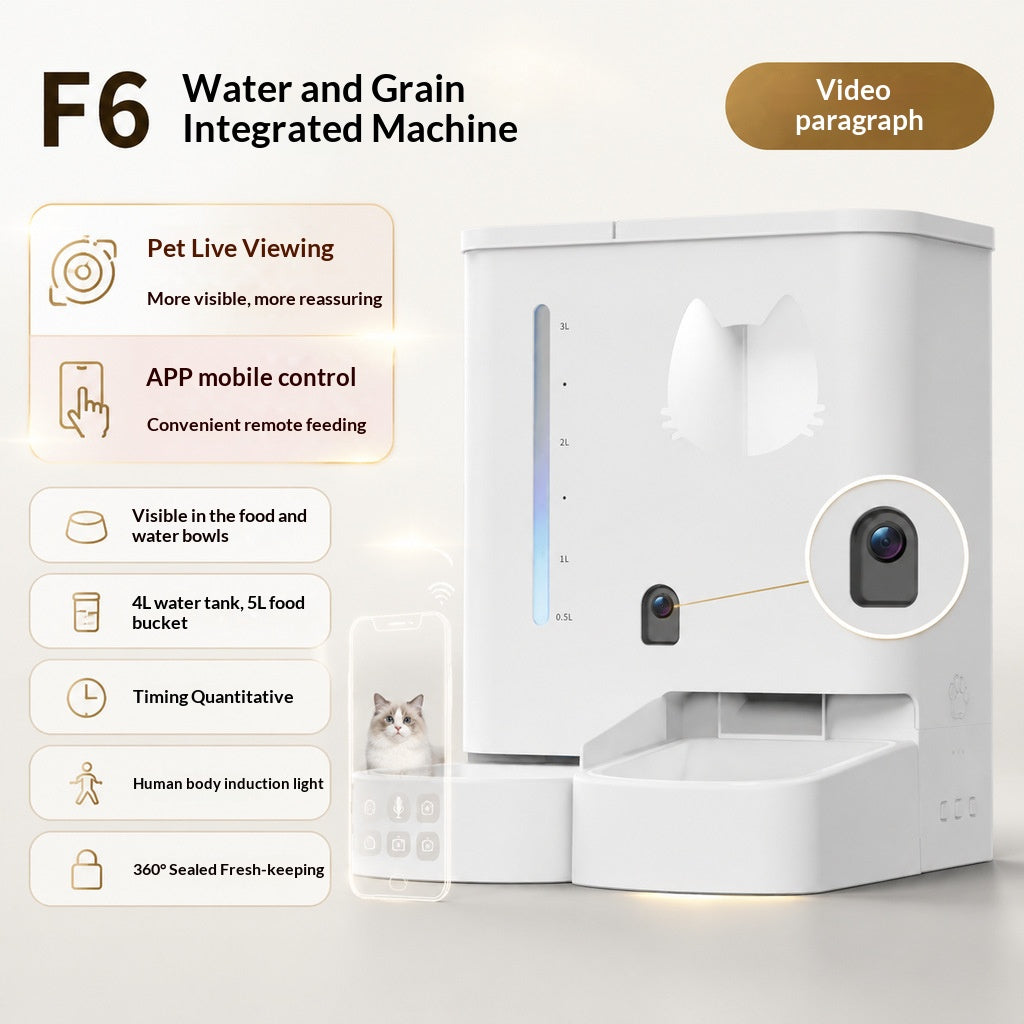 Fully automatic feeding device for cats and dogs with camera remote control feeding and drinking water 2-in-1 pet food dispenser