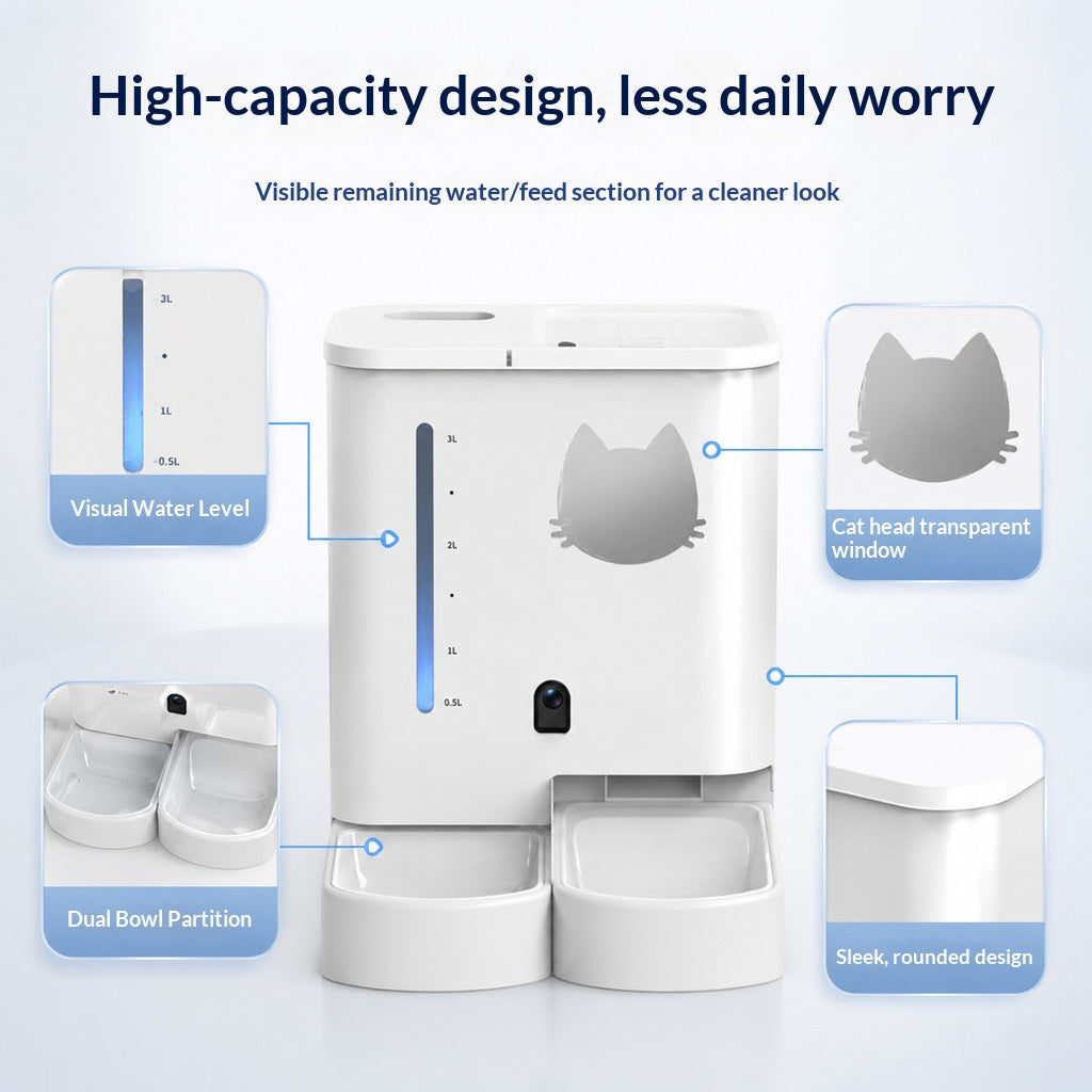 Fully automatic feeding device for cats and dogs with camera remote control feeding and drinking water 2-in-1 pet food dispenser