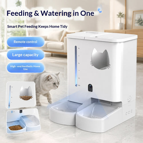 Fully automatic feeding device for cats and dogs with camera remote control feeding and drinking water 2-in-1 pet food dispenser