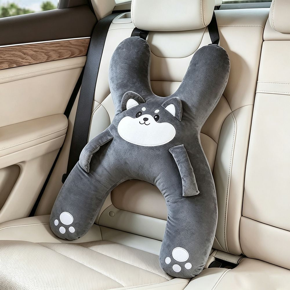 Car Headrest & Lumbar Support Pillow – Cute Cartoon Travel Pillow for Backseat Sleeping (Prevents Neck Chafing)