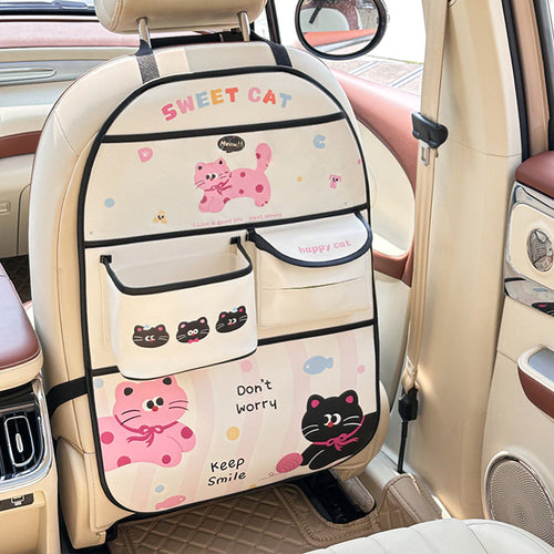 Car seat-back organizer: storage bag, tissue holder, trash bin, and rear-seat storage box
