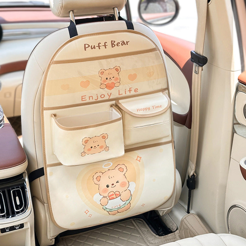 Car seat-back organizer: storage bag, tissue holder, trash bin, and rear-seat storage box