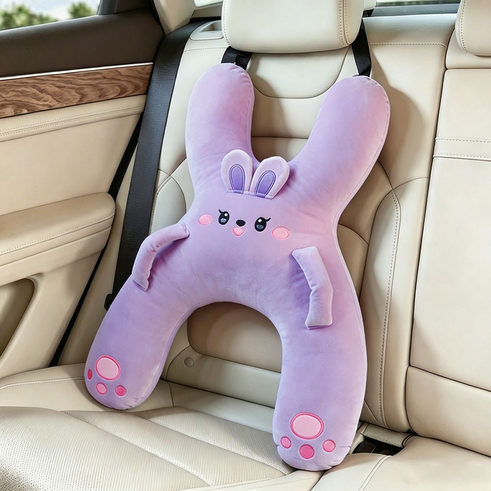 Car Headrest & Lumbar Support Pillow – Cute Cartoon Travel Pillow for Backseat Sleeping (Prevents Neck Chafing)