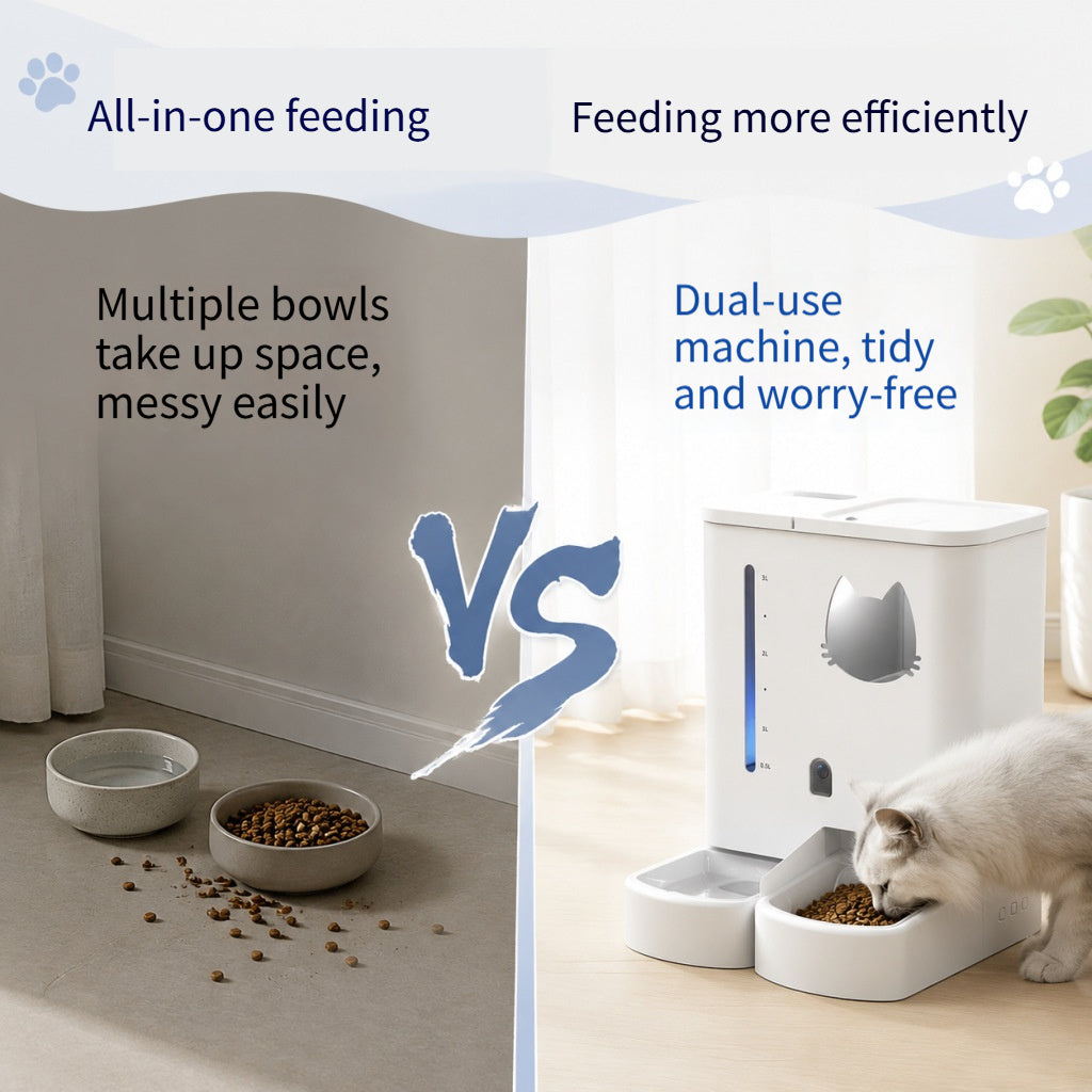 Fully automatic feeding device for cats and dogs with camera remote control feeding and drinking water 2-in-1 pet food dispenser