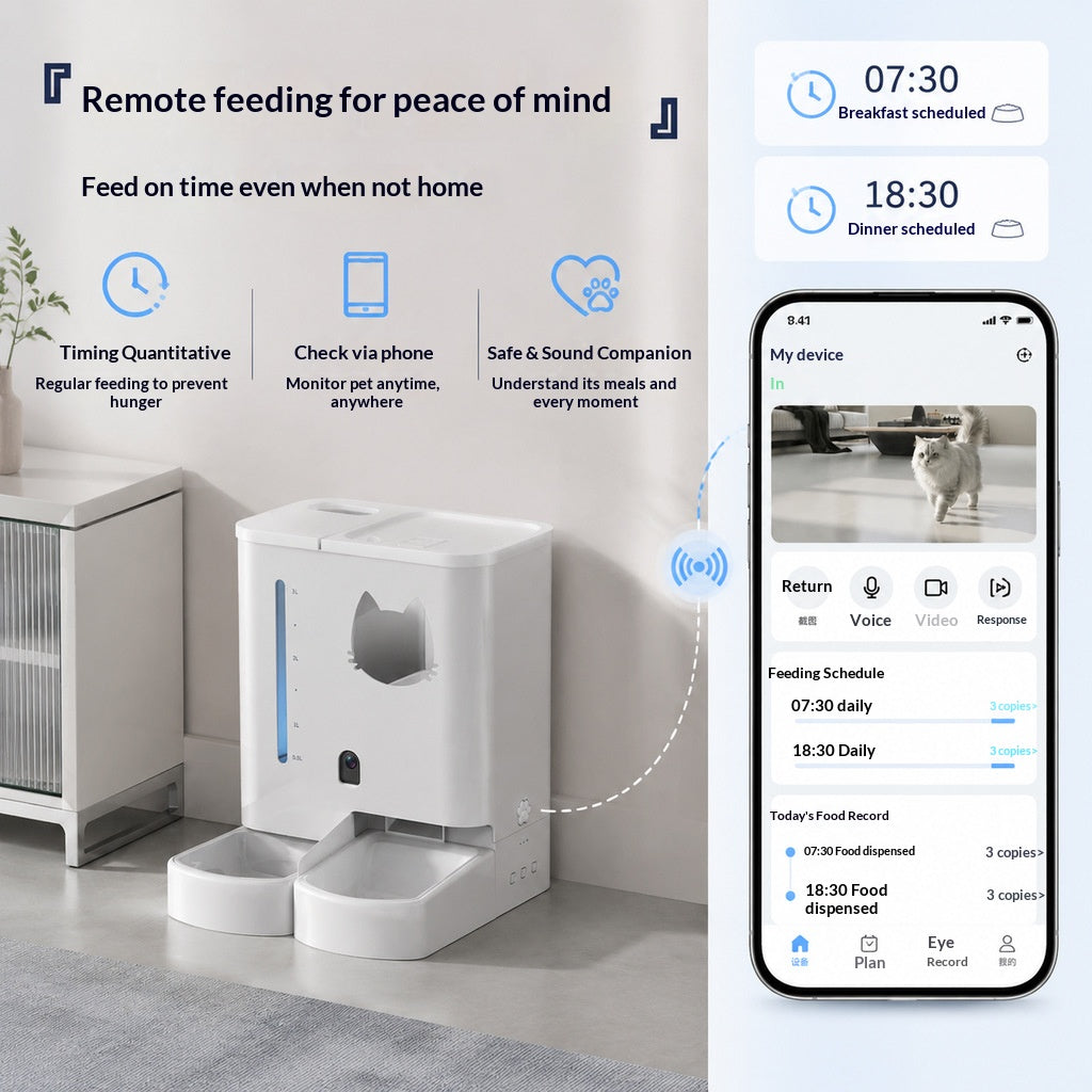 Fully automatic feeding device for cats and dogs with camera remote control feeding and drinking water 2-in-1 pet food dispenser