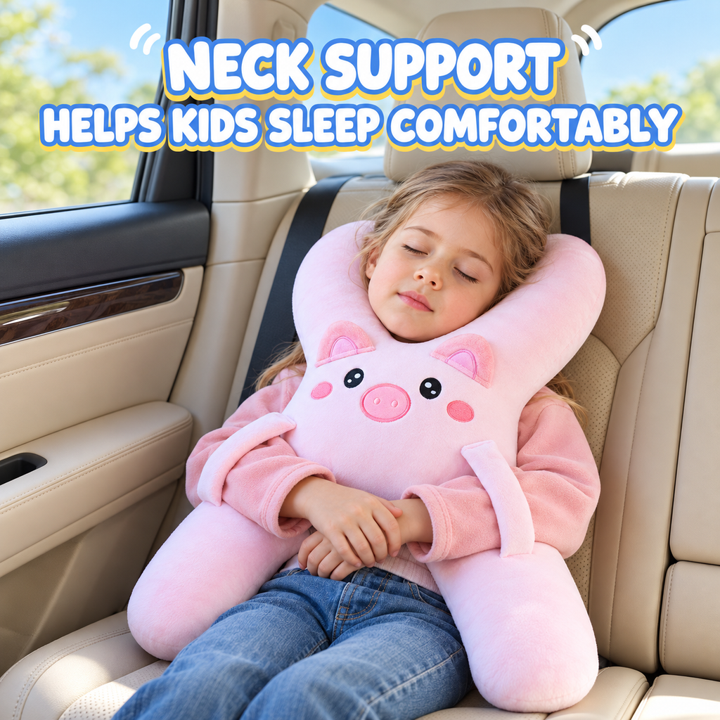 Car Headrest & Lumbar Support Pillow – Cute Cartoon Travel Pillow for Backseat Sleeping (Prevents Neck Chafing)