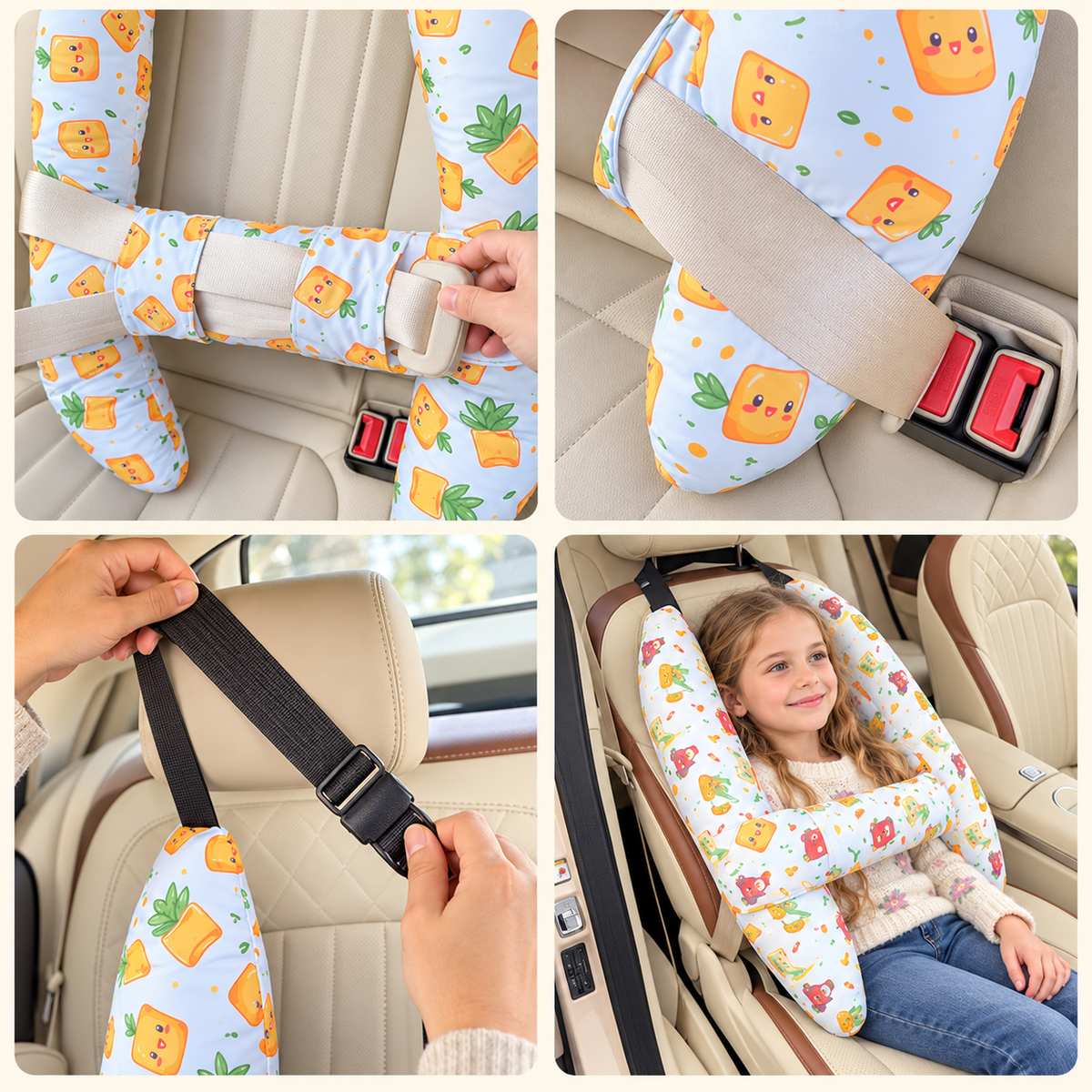Car Safety Pillow / Rear-Seat Sleeping Cushion & Shoulder Pad (Prevents Neck Chafing)