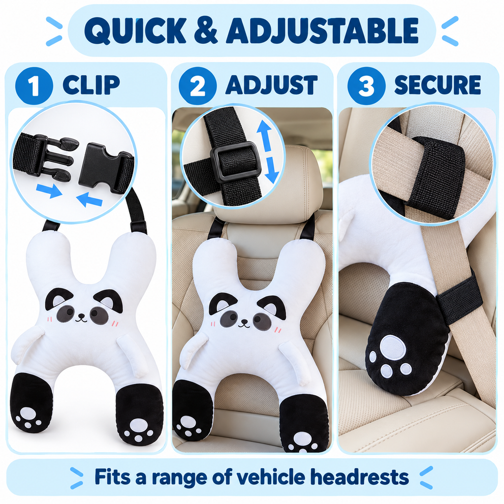 Car Headrest & Lumbar Support Pillow – Cute Cartoon Travel Pillow for Backseat Sleeping (Prevents Neck Chafing)