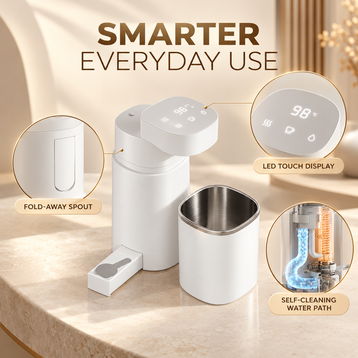 Portable Instant-Heating Water Dispenser – Compact Mini Water Heater for Travel and Home Use with Adjustable Temperature
