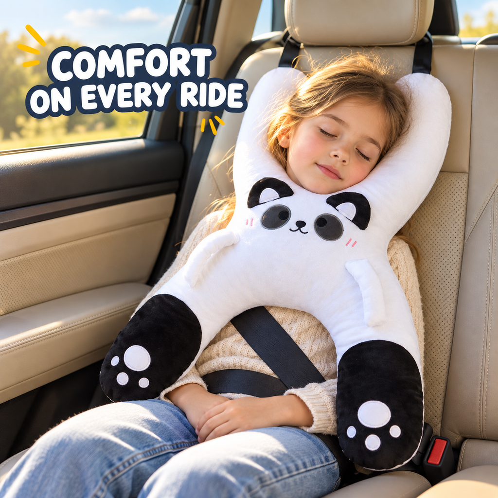Car Headrest & Lumbar Support Pillow – Cute Cartoon Travel Pillow for Backseat Sleeping (Prevents Neck Chafing)