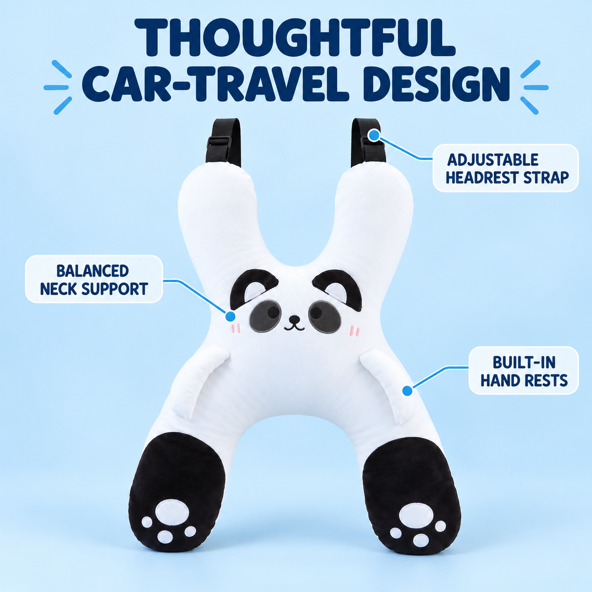 Car Headrest & Lumbar Support Pillow – Cute Cartoon Travel Pillow for Backseat Sleeping (Prevents Neck Chafing)