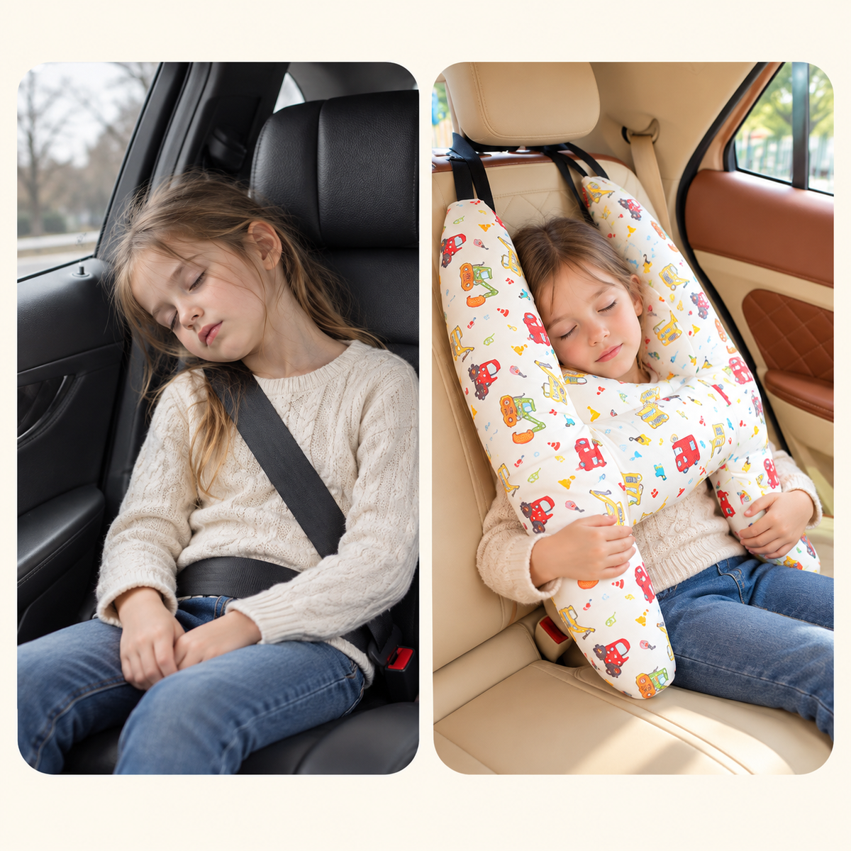Car Safety Pillow / Rear-Seat Sleeping Cushion & Shoulder Pad (Prevents Neck Chafing)