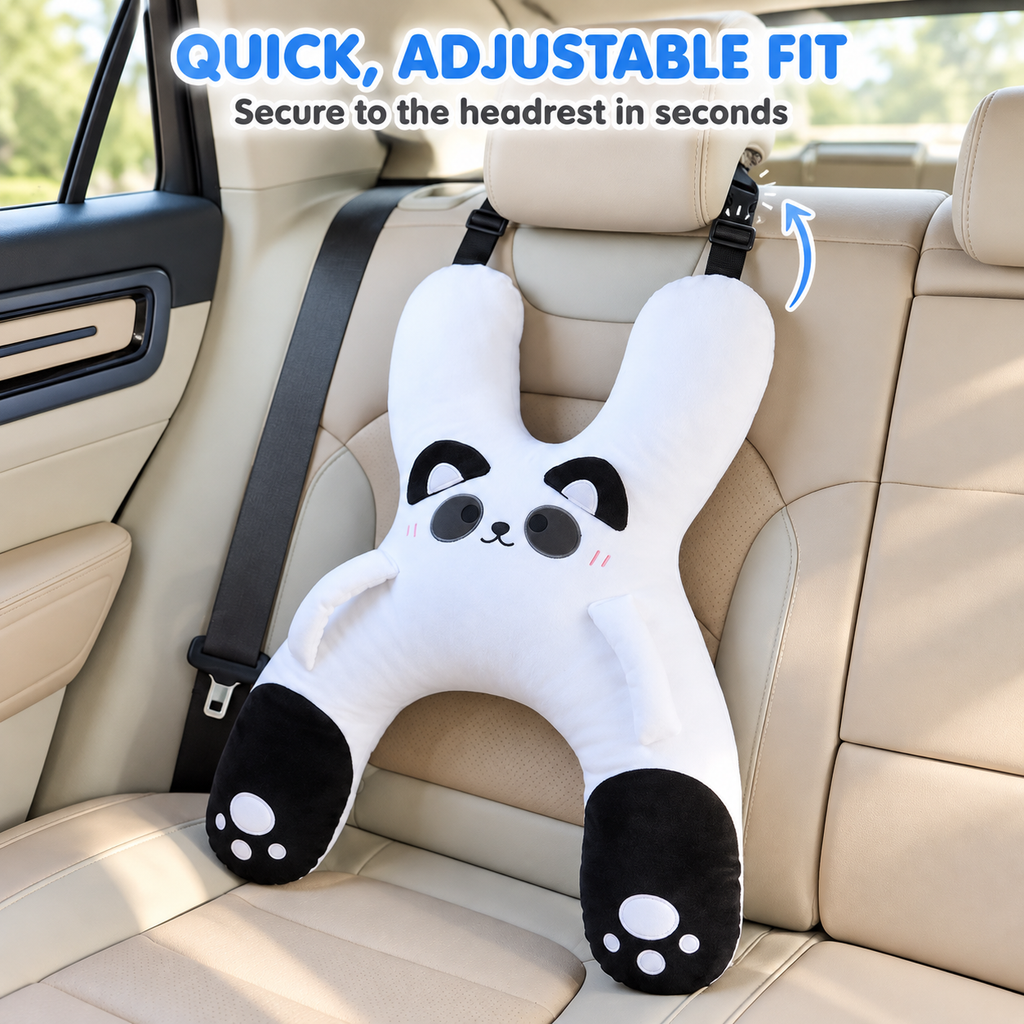 Car Headrest & Lumbar Support Pillow – Cute Cartoon Travel Pillow for Backseat Sleeping (Prevents Neck Chafing)
