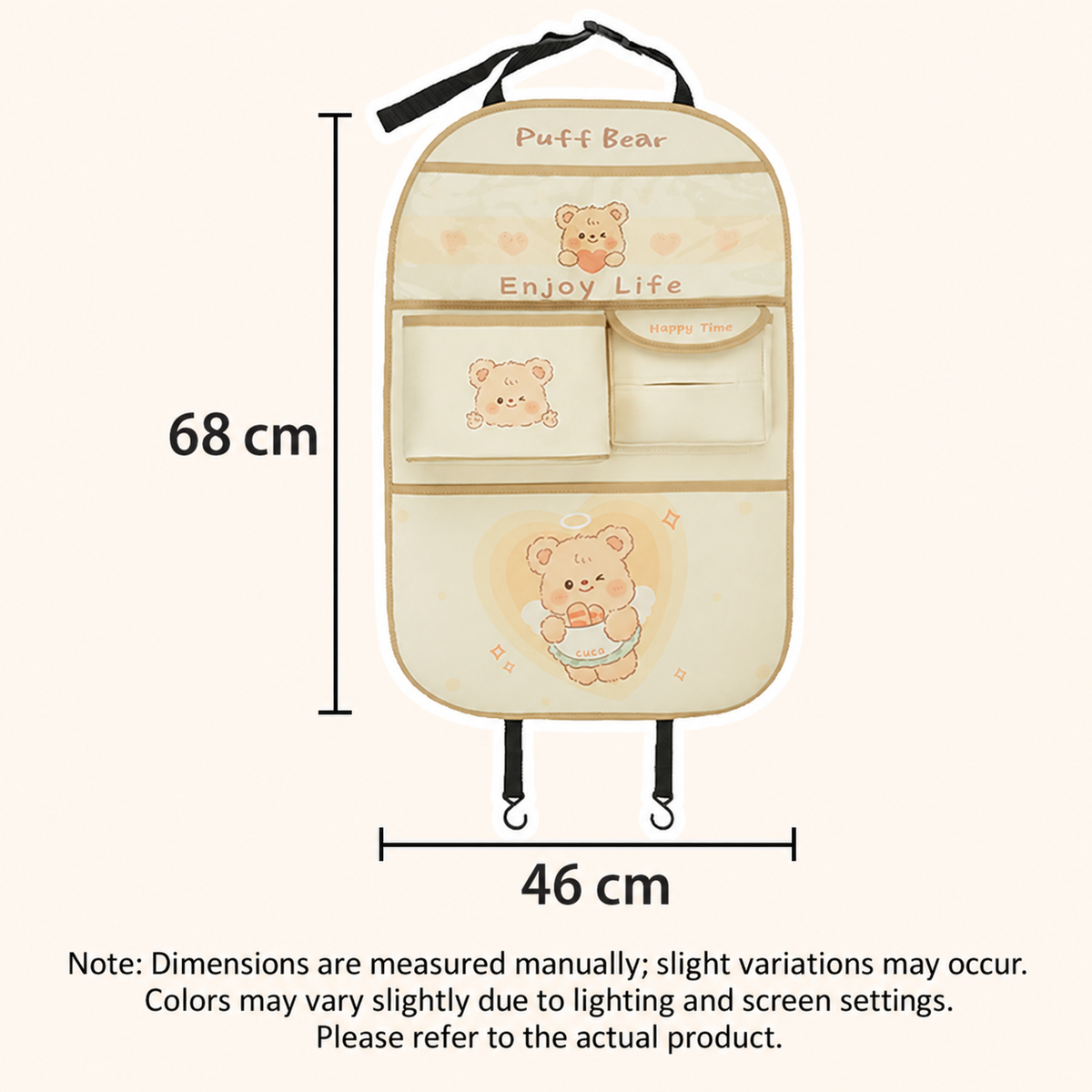 Car seat-back organizer: storage bag, tissue holder, trash bin, and rear-seat storage box