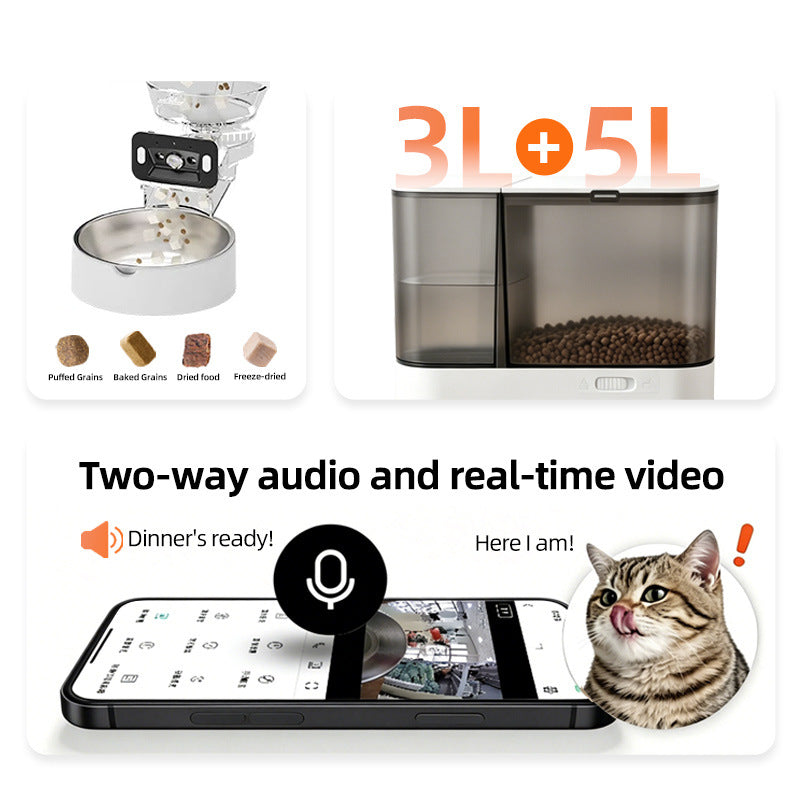 New Smart Pet Feeder and Water Dispenser for Cats with Camera, Large Capacity, Timed and Quantitative Feeding