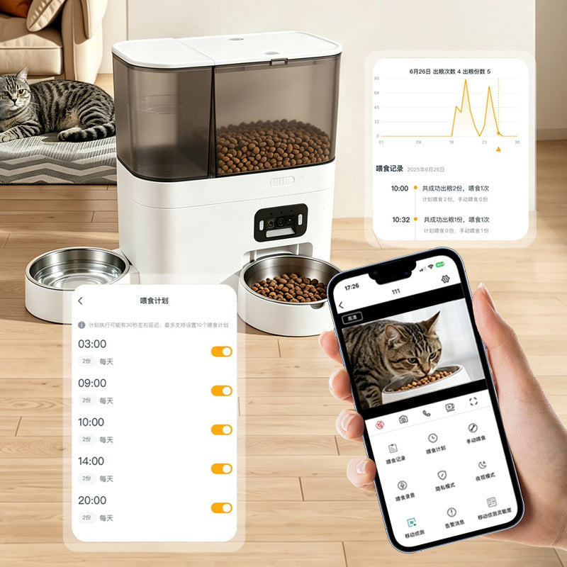 New Smart Pet Feeder and Water Dispenser for Cats with Camera, Large Capacity, Timed and Quantitative Feeding